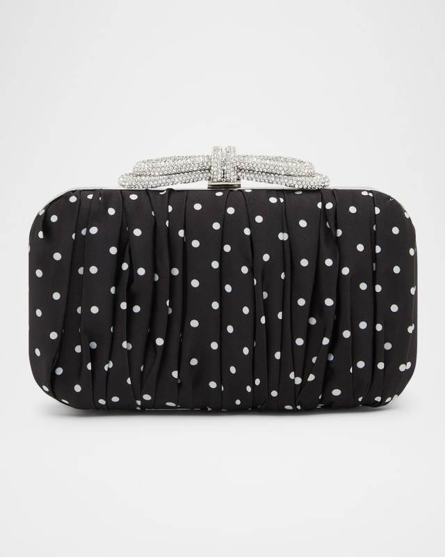 Double Bow Polka Dot Satin Clutch Bag
